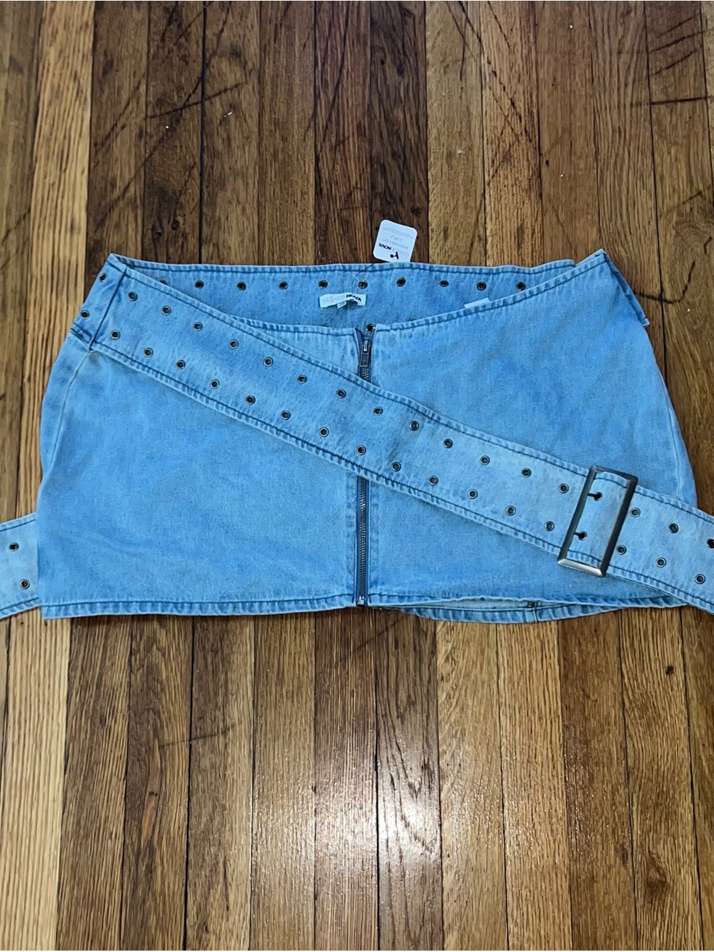 Fashion Nova Light Blue Denim Mini Skirt with Belt